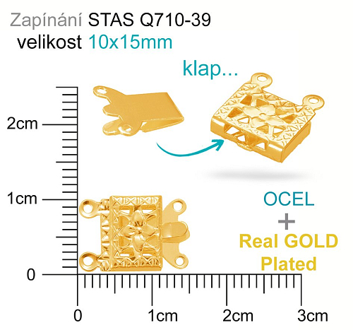 Mechanické zapínání (Záponka) OCEL ozn.-STAS-Q710-39. velikost 10x15mm. Barva GOLD Plated.