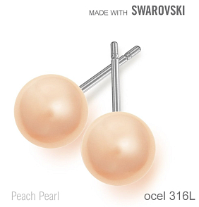 Náušnice sada Made with Swarovski 5818 Crystal Peach  Pearl (001 300) 8mm+puzeta 316L