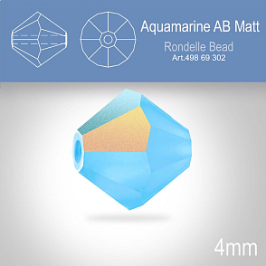 PRECIOSA Bicone MC BEAD (sluníčko) velikost 4mm. Barva AQUAMARINE Aurore Boreale MATT. Balení 30ks .