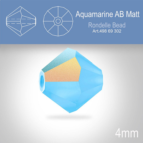 PRECIOSA Bicone MC BEAD (sluníčko) velikost 4mm. Barva AQUAMARINE Aurore Boreale MATT. Balení 30ks .