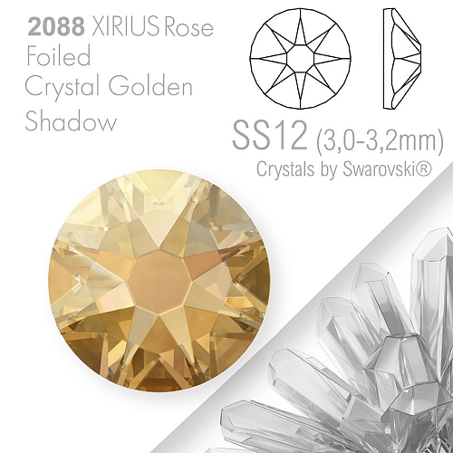 SWAROVSKI  XIRIUS Rose 2088 Foiled. Barva Crystal Golden Shadow velikost SS12 (3,0-3,2mm). Balení 30Ks.