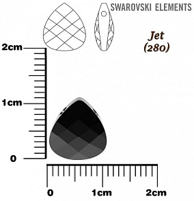 SWAROVSKI Flat Briolette 6012 barva JET velikost 11,0x10,0mm.