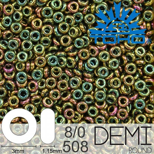 Korálky TOHO Demi Round 8/0. Barva 508 Higher-Metallic Iris Olivine. Balení 5g