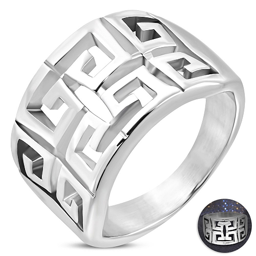 Ocelový prsten VRR 157 s ornamenty na pohledové části o velikosti 10