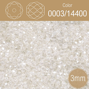 Korálky BROUŠENÉ 3mm. Barva 0003/14400. Průhledná s listrem. Balení 120Ks.