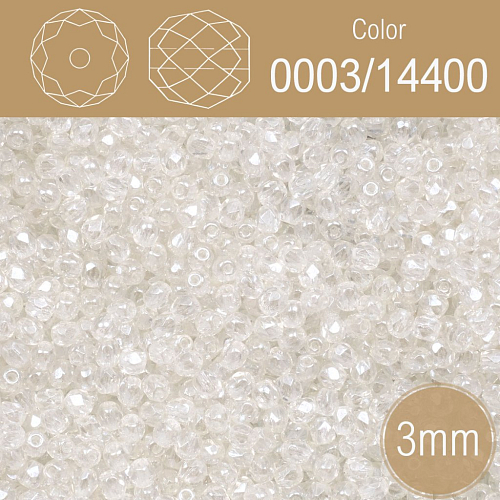 Korálky BROUŠENÉ 3mm. Barva 0003/14400. Průhledná s listrem. Balení 120Ks.