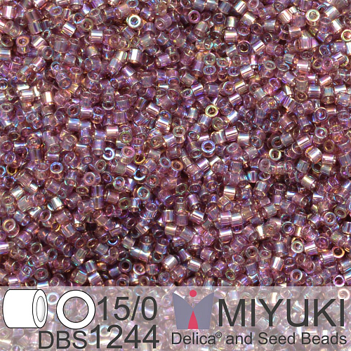 Korálky Miyuki Delica 15/0. Barva DBS 1244 Transparent Mauve AB. Balení 2g.