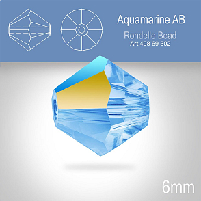 PRECIOSA Bicone MC BEAD (sluníčko) velikost 6mm. Barva AQUAMARINE Aurore Boreale. Balení 18ks .