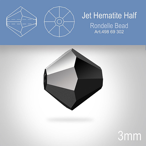 PRECIOSA Bicone (sluníčko) velikost 3mm. Barva JET HEMATITE HALF. Balení 40ks