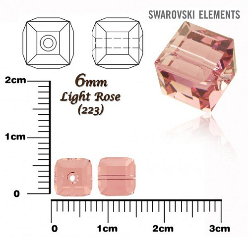 SWAROVSKI CUBE Beads 5601 barva LIGHT ROSE velikost 6mm.