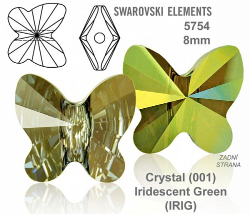 SWAROVSKI KORÁLKY Butterfly Bead barva Crystal Iridescent Green velikost 8mm. Balení 3Ks.