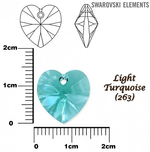 SWAROVSKI Heart Pendant barva LIGHT TURQUOISE velikost 14,4x14mm.