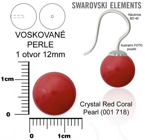 SWAROVSKI 5818 Voskované Perle 1otvor barva CRYSTAL RED CORAL PEARL velikost 12mm.