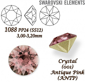 SWAROVSKI ELEMENTS 1088 XIRIUS Chaton PP24 (SS12)  3,00-3,20mm barva CRYSTAL (001) ANTIQUE PINK (ANTP). 