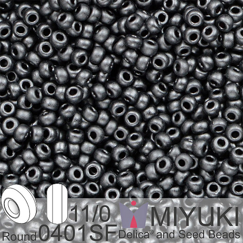 Korálky Miyuki Round 11/0. Barva 0401SF Semi-Frosted Black. Balení 5g