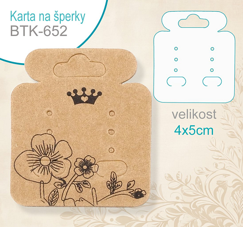 KARTA na šperky BTK 652. Velikost karty 4x5cm. Materiál PAPÍR.