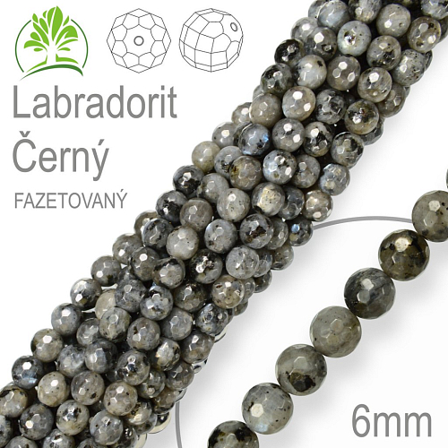 Korálky z minerálů Labradorit Černý Fazetovaný  přírodní polodrahokam. Velikost pr.6mm. Balení 12Ks.