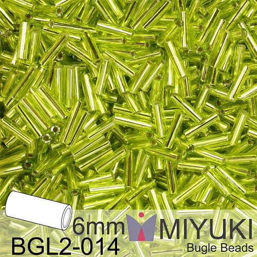 Korálky Miyuki Bugle Bead 6mm. Barva BGL2-014 Silverlined Chartreuse. Balení 10g.