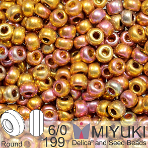 Korálky Miyuki Round 6/0. Barva 199 Gold Iris . Balení 3g