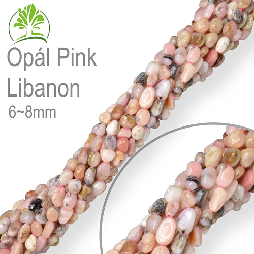 Korálky z minerálů Nugets velikost 6-8mm Opál Pink Libanon. Balení 40cm.