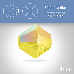 PRECIOSA Bicone MC BEAD (sluníčko) velikost 4mm. Barva CITRINE GLITTER. Balení 30ks