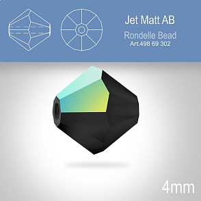 PRECIOSA Bicone MC BEAD (sluníčko) velikost 4mm. Barva JET Aurore Boreale Matt. Balení 31ks .