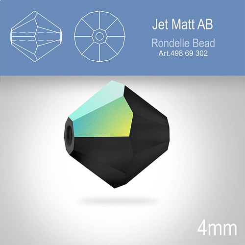 PRECIOSA Bicone MC BEAD (sluníčko) velikost 4mm. Barva JET Aurore Boreale Matt. Balení 30ks .