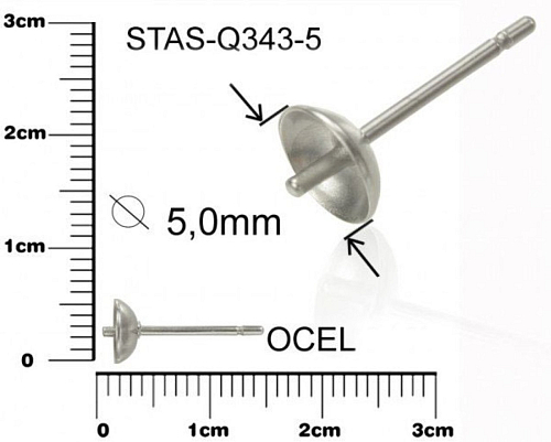 Puzeta s půlkulatým lůžkem a hrotem 5mm CHIRURGICKÁ OCEL ozn.-STAS-Q343 5