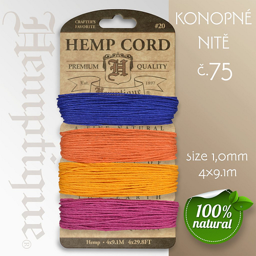 Konopná nit HEMP CORD síla nitě 1,0mm. Balení 4x9,1m. Barva č.75 Sedona