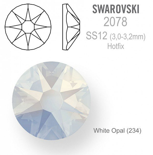 SWAROVSKI xirius rose HOTFIX 2078 velikost SS12 barva White Opal 