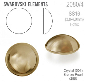 Swarovski 2080/4 Cabochon Round velikost SS16 barva Crystal Bronze Pearl Hotfix
