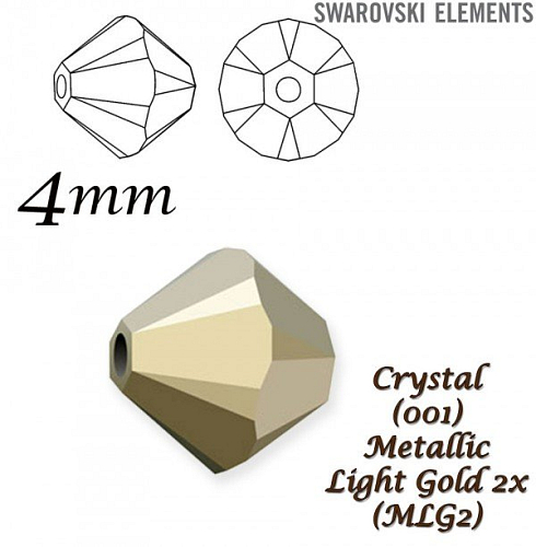 SWAROVSKI XILION BEAD 5328 barva CRYSTAL METALLIC LIGHT GOLD 2x velikost 4mm. Balení 20Ks.