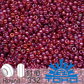 Korálky TOHO tvar ROUND (kulaté). Velikost 11/0. Barva č.332-Gold-Lustered Raspberry. Balení 8g