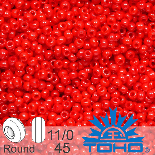 Korálky TOHO tvar ROUND (kulaté). Velikost 11/0. Barva č. 45-Opaque Pepper Red . Balení 8g.