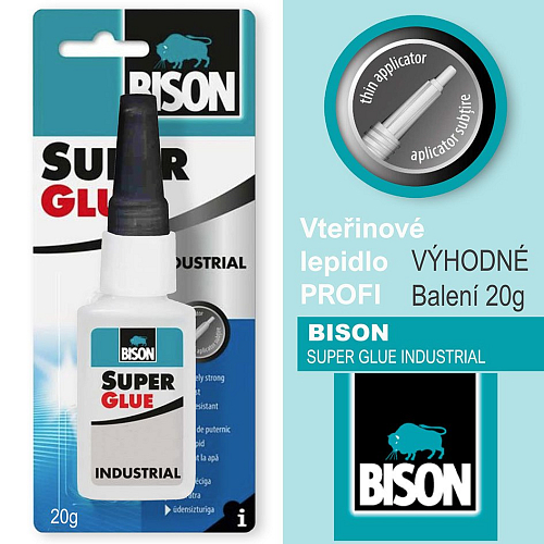 Vteřinové lepidlo BISON SUPER GLUE INDUSTRIAL. Profesionální vteřinové lepidlo. Výhodné balení 20g. 