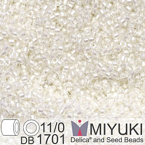 Korálky Miyuki Delica 11/0. Barva Pearl Lined Transparent Pale Beige AB DB1701. Balení 5g.