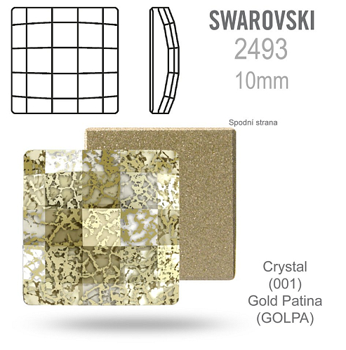 SWAROVSKI Chessboard FB 2493 barva Crystal Gold Patina velikost 10x10mm. 