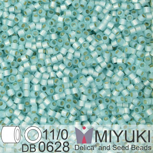 Korálky Miyuki Delica 11/0. Barva Dyed Aqua S/L Alabaster  DB0628. Balení 5g.