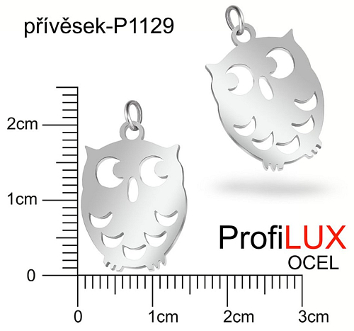 Přívěsek Chirurgická Ocel ozn-P1129 SOVA velikost 14x20mm tl.1.0mm. Velikost otvoru pr. 1,5mm.Řada přívěsků ProfiLUX. 