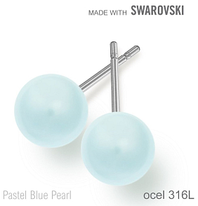 Náušnice sada Made with Swarovski 5818 Pastel Blue Pearl (001 966) 8mm+puzeta 316L