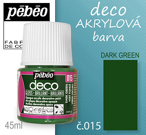 Barva AKRYLOVÁ lesk Pébeo DECO. Odstín č.015 DARK GREEN. Balení 45 ml.