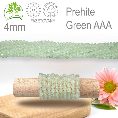 Korálky z minerálů Prehite  Green AAA Fazetovaný přírodní polodrahokam. Velikost pr.4mm. Balení 95Ks.