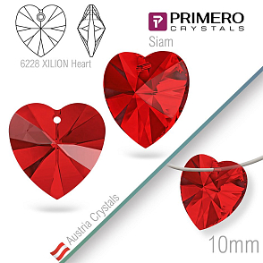 Korálky PRIMERO Crystals. Tvar 6228 XILION Heart. Barva Siam. Velikost 10mm