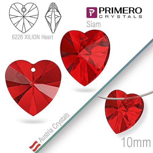 Korálky PRIMERO Crystals. Tvar 6228 XILION Heart. Barva Siam. Velikost 10mm