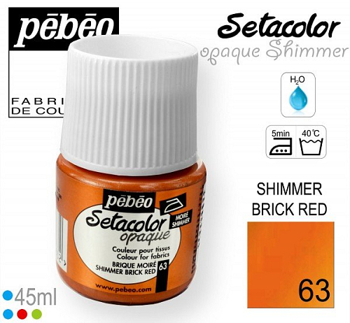 Barva na Textil SETACOLOR OPAQUE SHIMMER Pebeo. barva č. 63 BRICK RED. Balení 45ml.