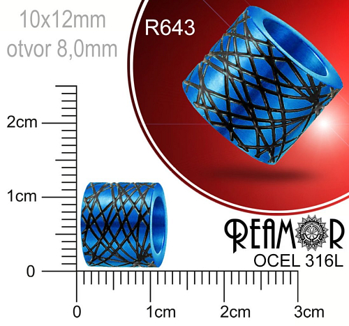 Korálek tvarovaný Reamor CHIRURGICKÁ OCEL ozn.-R643. Velikost 10x12mm otvor 8,0mm.