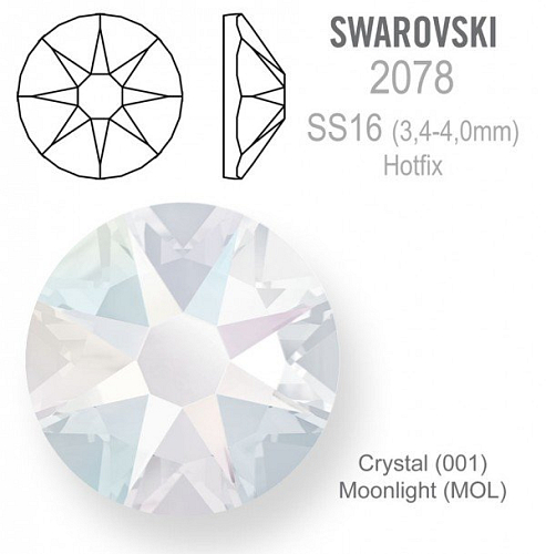 SWAROVSKI xirius rose HOTFIX 2078 velikost SS16 barva Crystal Moonlight 