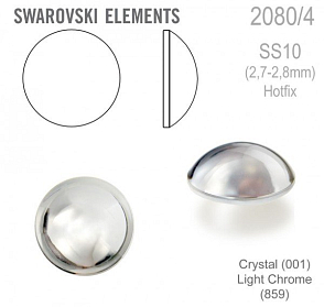 Swarovski 2080/4 Cabochon Round velikost SS10 barva Crystal Light Chrome Hotfix