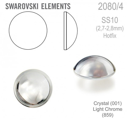 Swarovski 2080/4 Cabochon Round velikost SS10 barva Crystal Light Chrome Hotfix