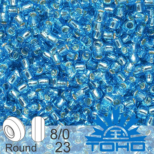 Korálky TOHO tvar ROUND (kulaté). Velikost 8/0. Barva č. 23-Silver-Lined Aquamarine . Balení 10g.